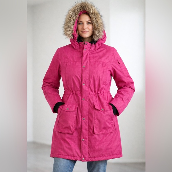 Alpinetek Jackets & Blazers - Alpinetek Pink Winter Parka Long Coat Faux Fur Hood | Size L (14-16)